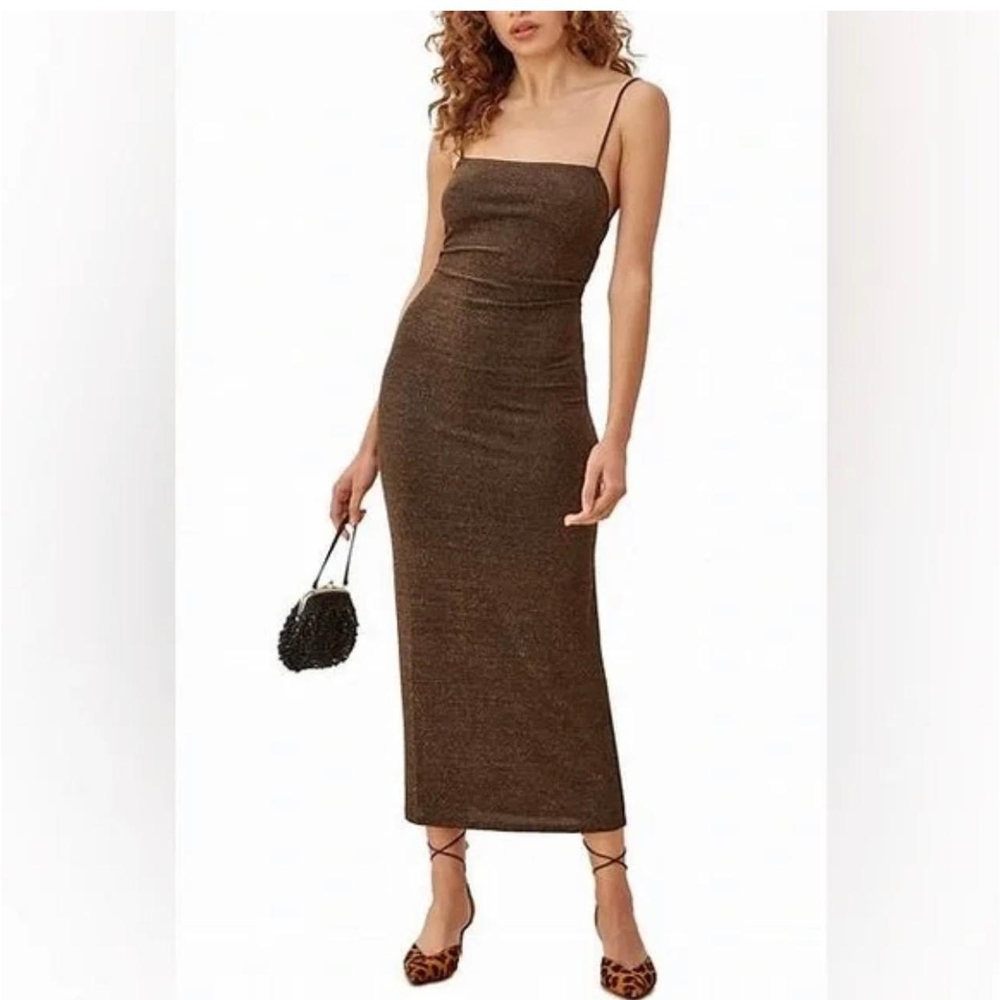 Commense Brown Shimmer Open Back Maxi Dress